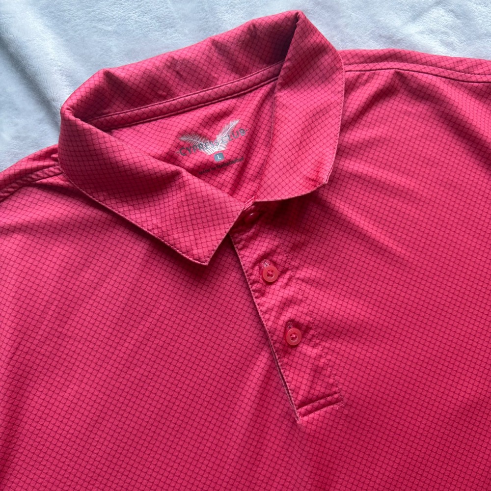 Cypress Club Polo Shirt Mens L Pink Micro-Grid Short Sleeve Performance Golf